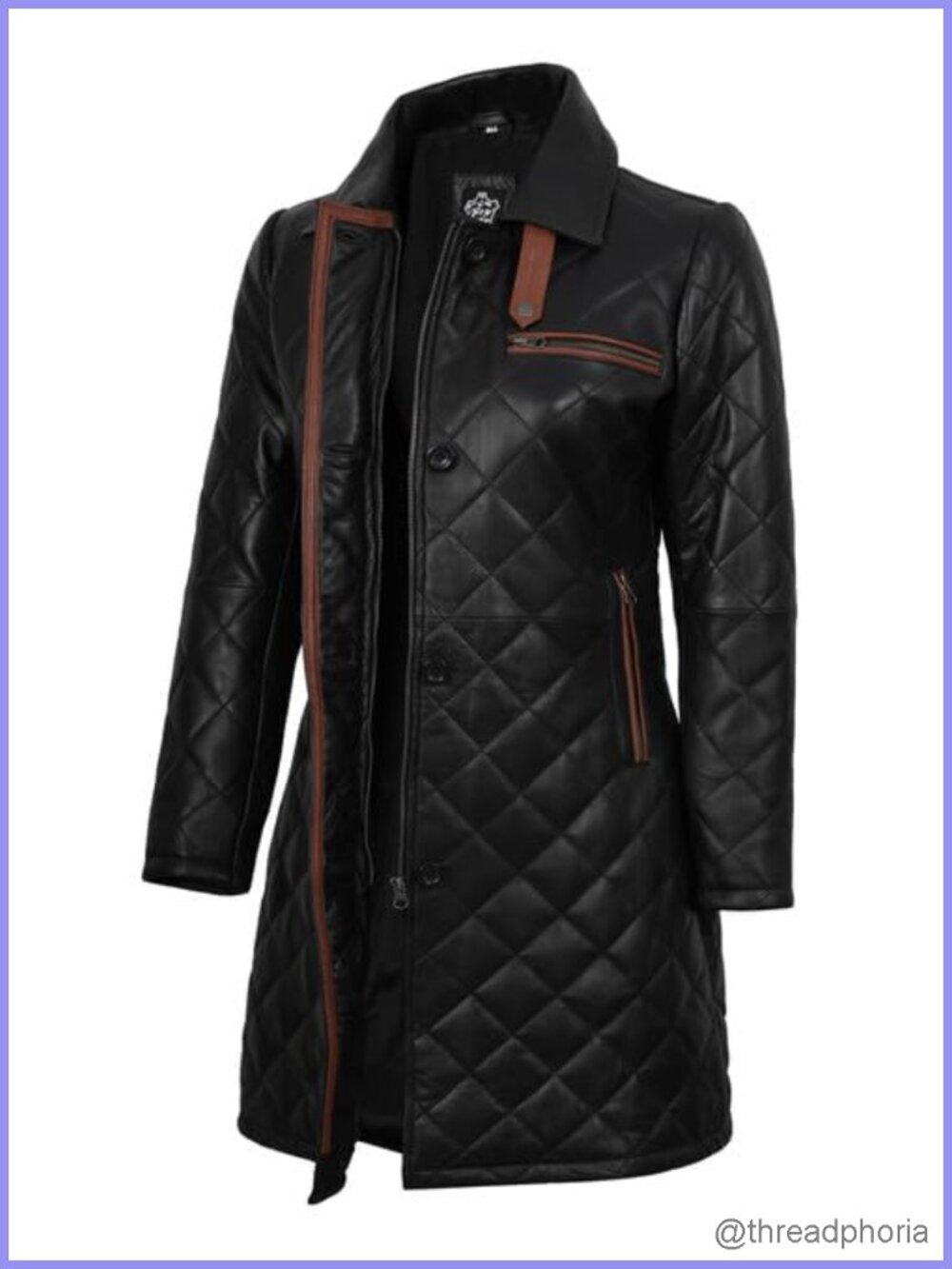 100% Real Lambskin Leather Quilted Car Coat 3/4 Length Women's